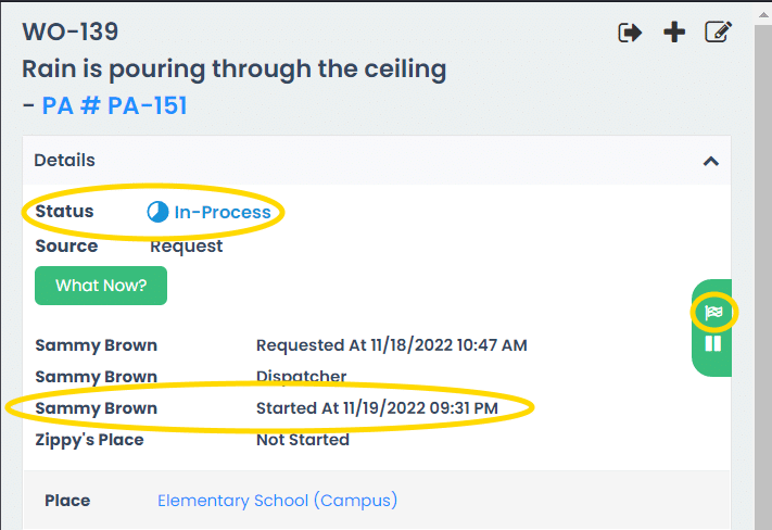 Assignee Clicked Start