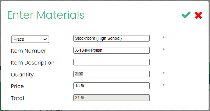 Change Materials Entry