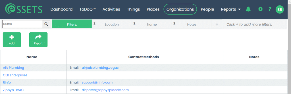 Organizations Page