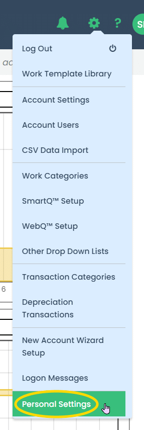 Personal Settings Menu