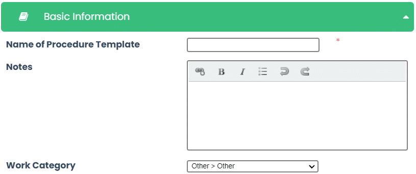 Procedure Template Basic Information