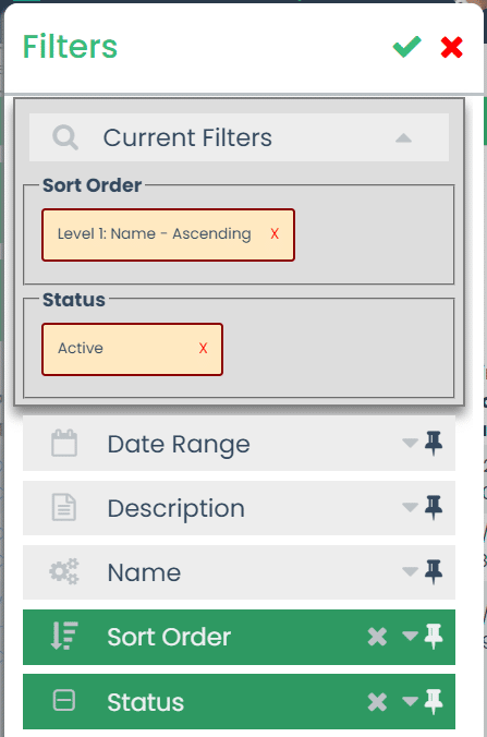 Procedure Template Library Filtering Options