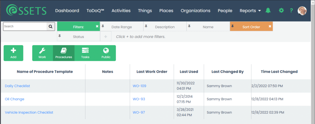 Procedure Template Library Page