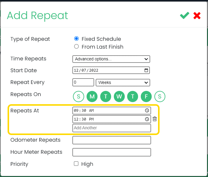 Work Template Advanced Repeats At