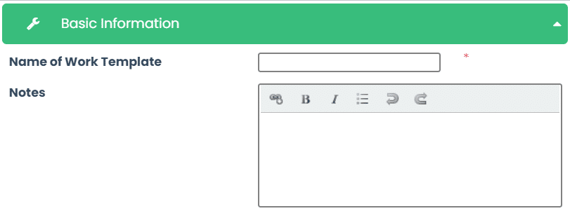 Work Template Basic Information