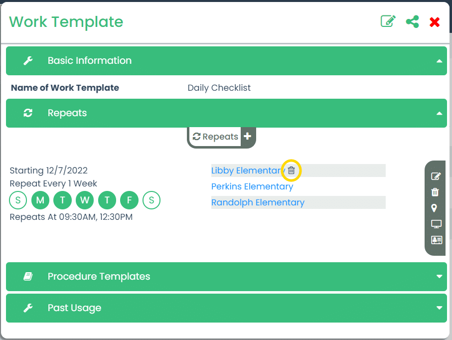 Work Template Place Removal