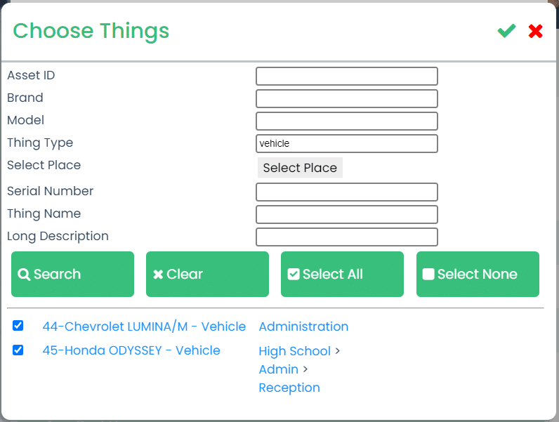 Work Template Thing Selection