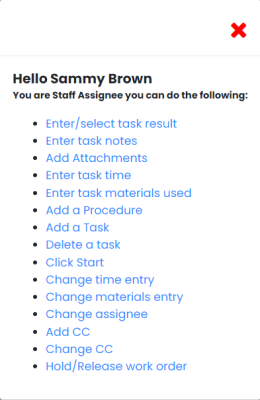 What Can Do Now Dialog Box Shows What Can Be Done To The Work Order